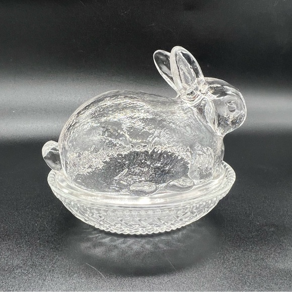 Vintage Imperial Lenox Glass Bunny Rabbit On Basket Candy Trinket Dish Box Lid - Picture 4 of 13